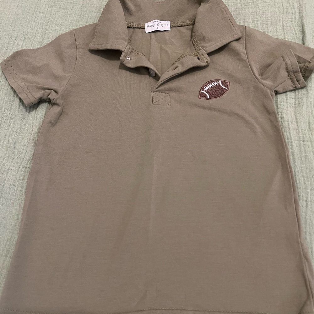 Abby and Evie Tan Polo Shirt with Football Detail